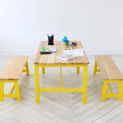 VEVOR Kids Table and Bench Set, Toddler Table and Chair Set of 3, Wood Activity Table for Art, Craft, Reading, Learning