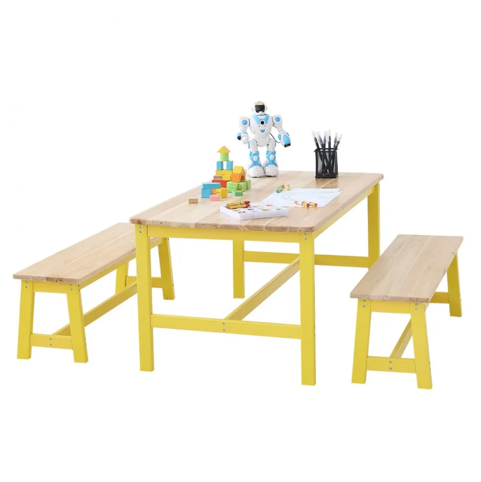 VEVOR Kids Table and Bench Set, Toddler Table and Chair Set of 3, Wood Activity Table for Art, Craft, Reading, Learning