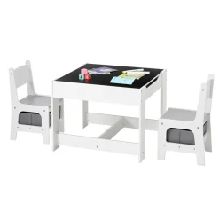 VEVOR Kids Table and 2 Chairs Set, Toddler Table and Chair Set with Storage Space under the Table, Cloth Storage Box under the Chairs, Wooden Desk for Art, Craft, Reading, Learning, Drawing, White