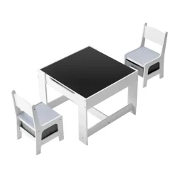 VEVOR Kids Table and 2 Chairs Set, Toddler Table and Chair Set with Storage Space under the Table, Cloth Storage Box under the Chairs, Wooden Desk for Art, Craft, Reading, Learning, Drawing, White