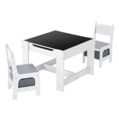 VEVOR Kids Table and 2 Chairs Set, Toddler Table and Chair Set with Storage Space under the Table, Cloth Storage Box under the Chairs, Wooden Desk for Art, Craft, Reading, Learning, Drawing, White