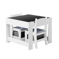 VEVOR Kids Table and 2 Chairs Set, Toddler Table and Chair Set with Storage Space under the Table, Cloth Storage Box under the Chairs, Wooden Desk for Art, Craft, Reading, Learning, Drawing, White