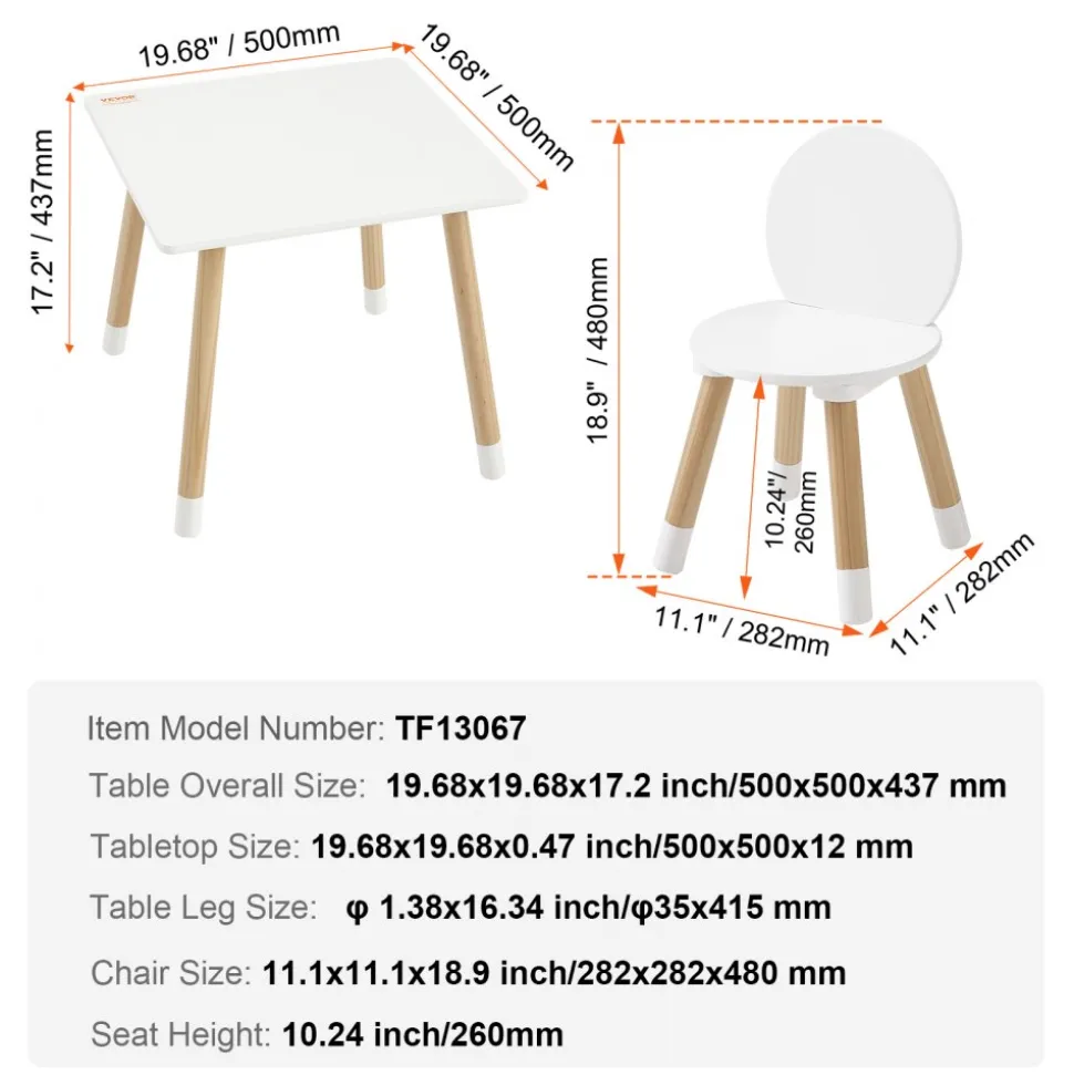 VEVOR Kids Table and 2 Chairs Set, Toddler Table and Chair Set, Children Multi-Activity Table for Art, Craft, Reading, Learning, 1 Table and 2 Chairs