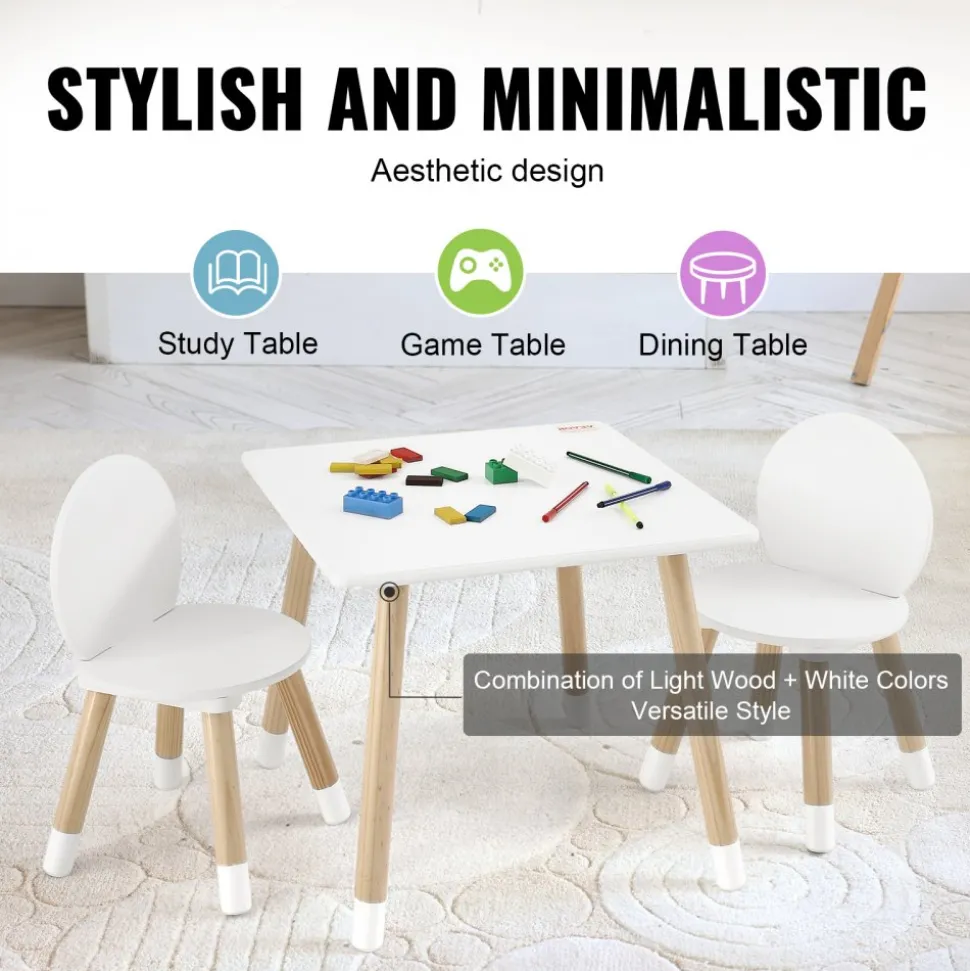 VEVOR Kids Table and 2 Chairs Set, Toddler Table and Chair Set, Children Multi-Activity Table for Art, Craft, Reading, Learning, 1 Table and 2 Chairs
