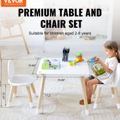 VEVOR Kids Table and 2 Chairs Set, Toddler Table and Chair Set, Children Multi-Activity Table for Art, Craft, Reading, Learning, 1 Table and 2 Chairs