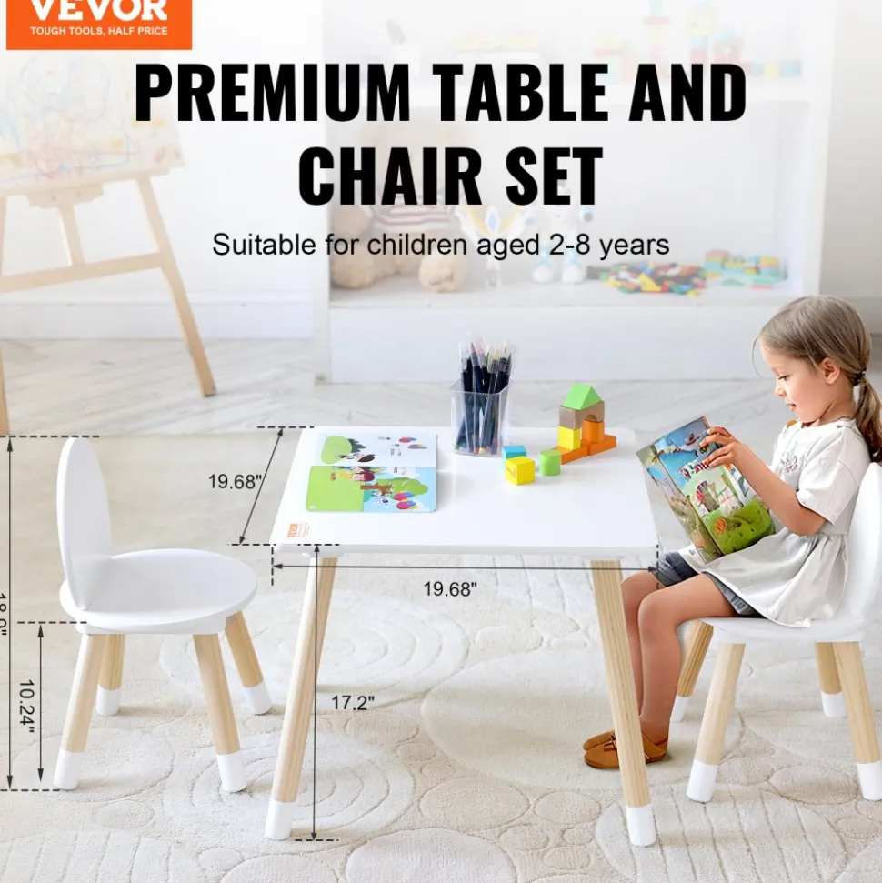 VEVOR Kids Table and 2 Chairs Set, Toddler Table and Chair Set, Children Multi-Activity Table for Art, Craft, Reading, Learning, 1 Table and 2 Chairs