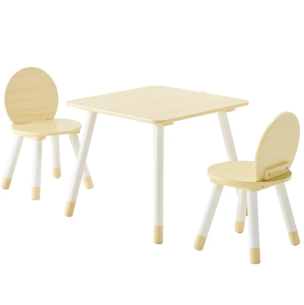 VEVOR Kids Table and 2 Chairs Set, Toddler Table and Chair Set with Rounded Edge Design & Graffiti Desktop, Wooden Desk for Art, Craft, Reading, Learning, Drawing, Classroom/Daycare/Home, Burlywood