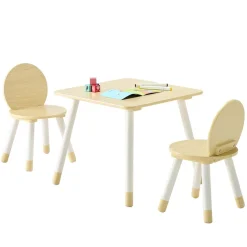 VEVOR Kids Table and 2 Chairs Set, Toddler Table and Chair Set with Rounded Edge Design & Graffiti Desktop, Wooden Desk for Art, Craft, Reading, Learning, Drawing, Classroom/Daycare/Home, Burlywood