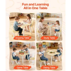 VEVOR Kids Table and 2 Chairs Set, Toddler Table and Chair Set with Rounded Edge Design & Graffiti Desktop, Wooden Desk for Art, Craft, Reading, Learning, Drawing, Classroom/Daycare/Home, Burlywood