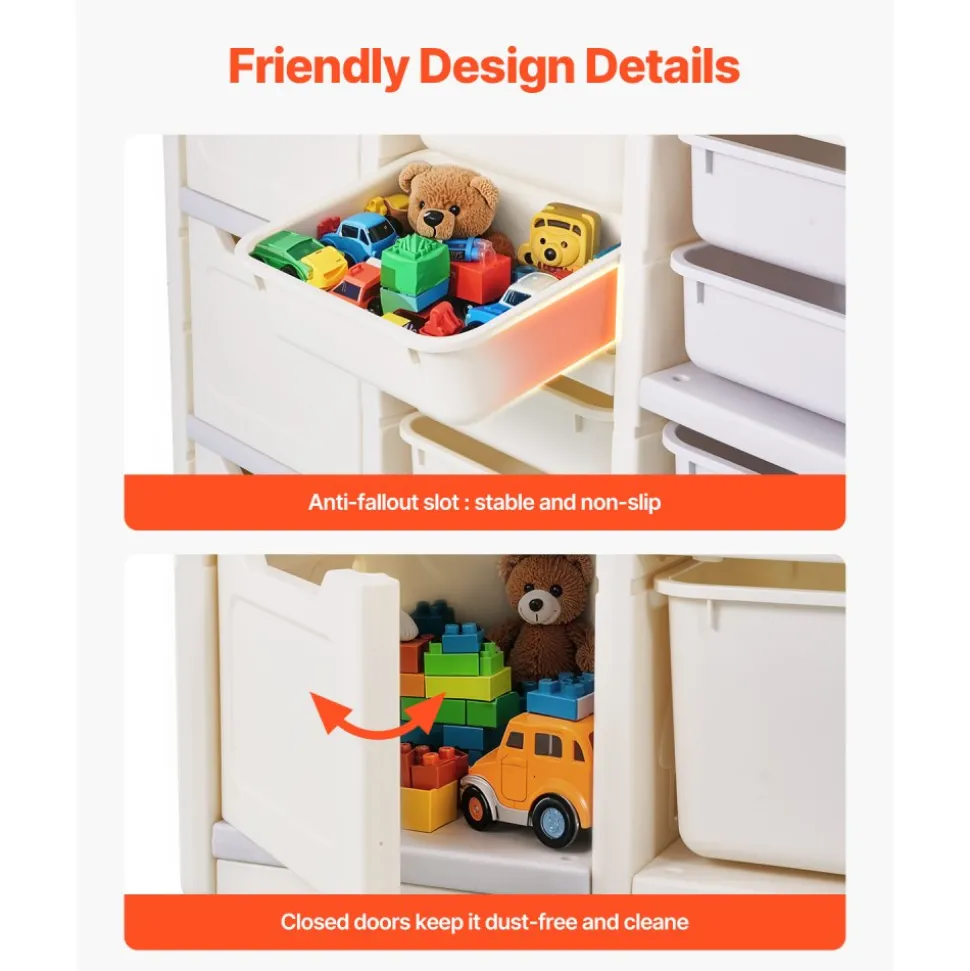 VEVOR Kids Toy Storage, 4-Tier Elephant-Shape Toy Storage Organizer with 10 Plastic Movable Bins, Kids Cubby Cabinet Made from HDPE for Study Room, Bedroom, Playroom, Classroom, Nursery, Gray + Beige