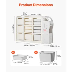 VEVOR Kids Toy Storage, 4-Tier Elephant-Shape Toy Storage Organizer with 10 Plastic Movable Bins, Kids Cubby Cabinet Made from HDPE for Study Room, Bedroom, Playroom, Classroom, Nursery, Gray + Beige