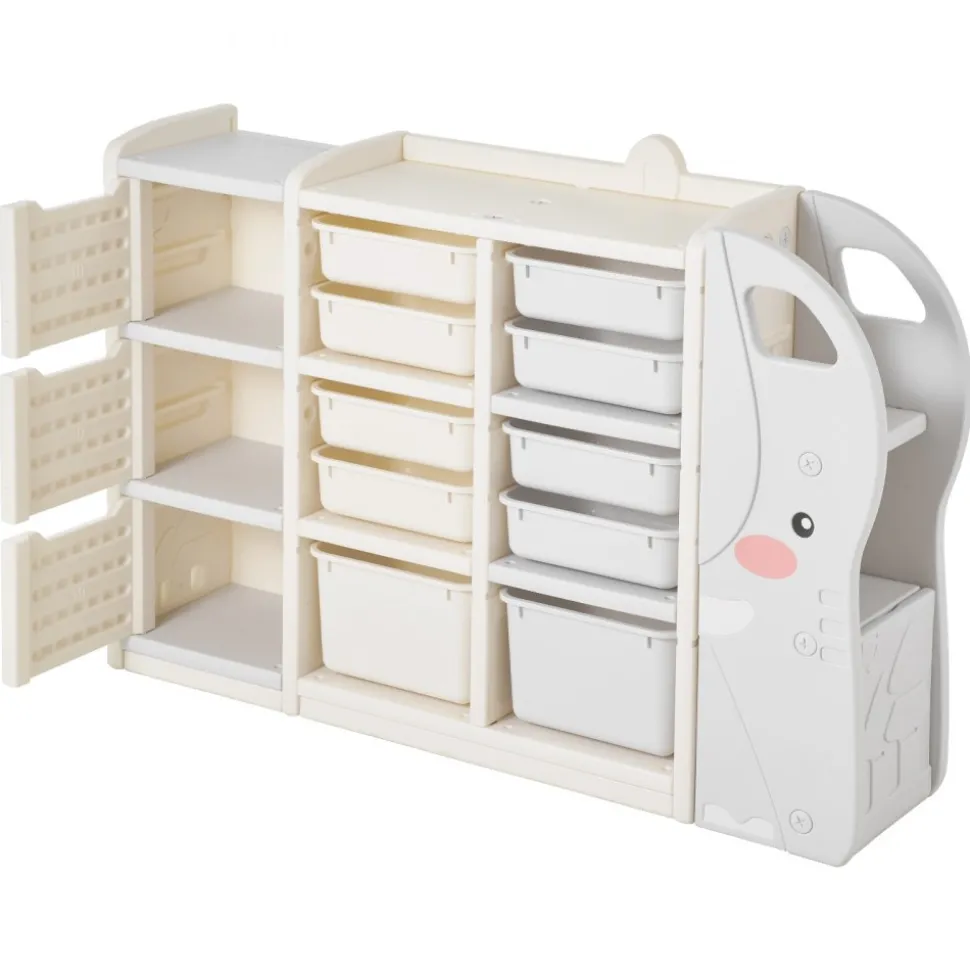 VEVOR Kids Toy Storage, 4-Tier Elephant-Shape Toy Storage Organizer with 10 Plastic Movable Bins, Kids Cubby Cabinet Made from HDPE for Study Room, Bedroom, Playroom, Classroom, Nursery, Gray + Beige