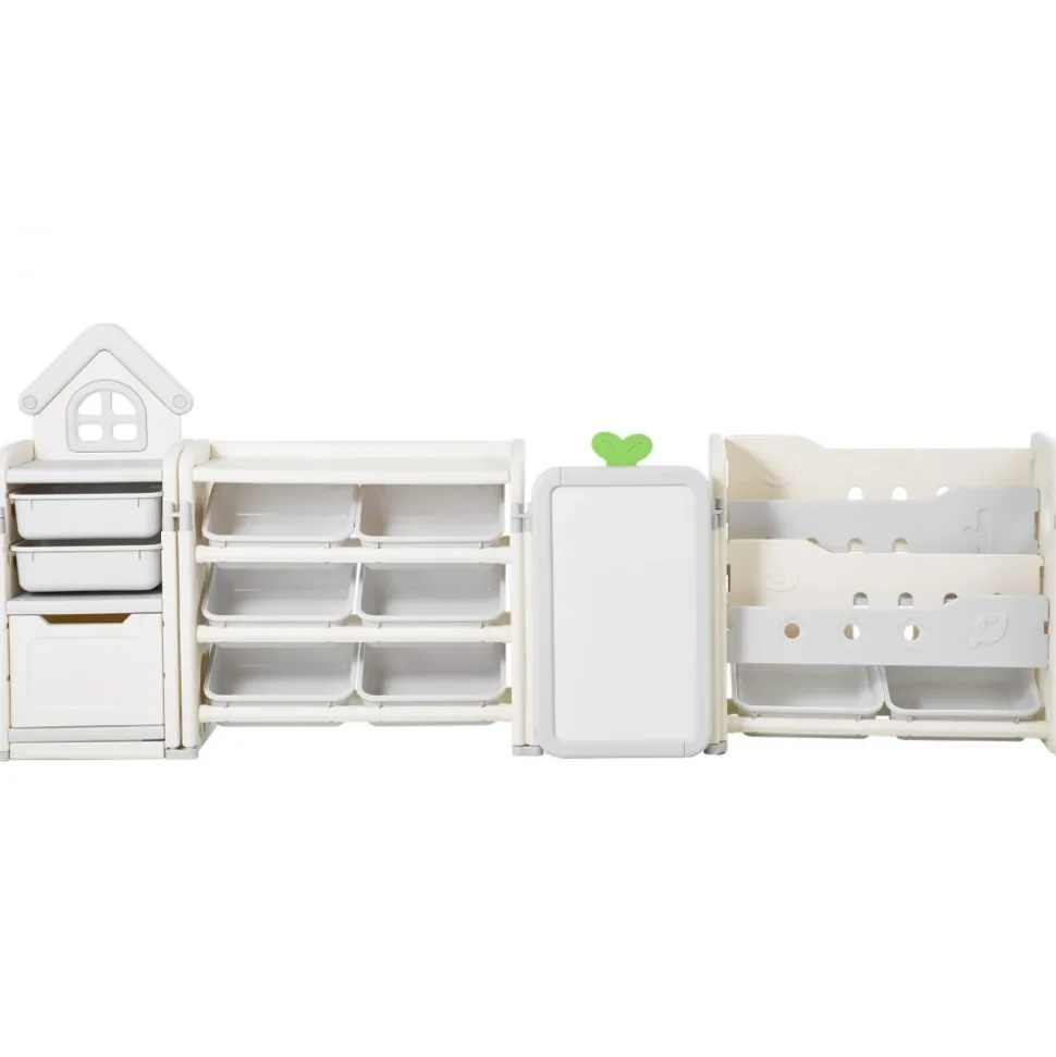 VEVOR Kids Toy Storage with Bookshelf, 4-Tier Large Toy Storage Organizer with 10 Plastic Movable Bins, Kids Cubby Cabinet with Bookshelf and Drawing Board for Study Room, Playroom, Classroom, Nursery