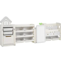 VEVOR Kids Toy Storage with Bookshelf, 4-Tier Large Toy Storage Organizer with 10 Plastic Movable Bins, Kids Cubby Cabinet with Bookshelf and Drawing Board for Study Room, Playroom, Classroom, Nursery