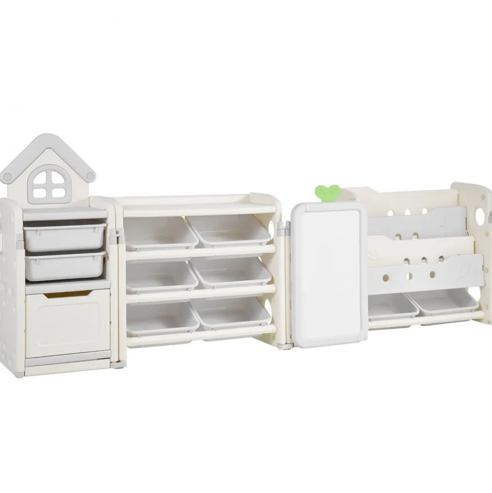 VEVOR Kids Toy Storage with Bookshelf, 4-Tier Large Toy Storage Organizer with 10 Plastic Movable Bins, Kids Cubby Cabinet with Bookshelf and Drawing Board for Study Room, Playroom, Classroom, Nursery