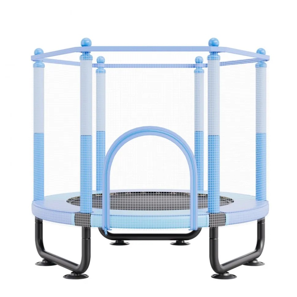 VEVOR 60" Kids Trampoline, 5FT Indoor Outdoor Trampoline, Mini Toddler Recreational Trampolinewith Safety Enclosure Net and Basketball Hoop, Birthday Gifts Christmas Toys for 3+ Years Children, Blue