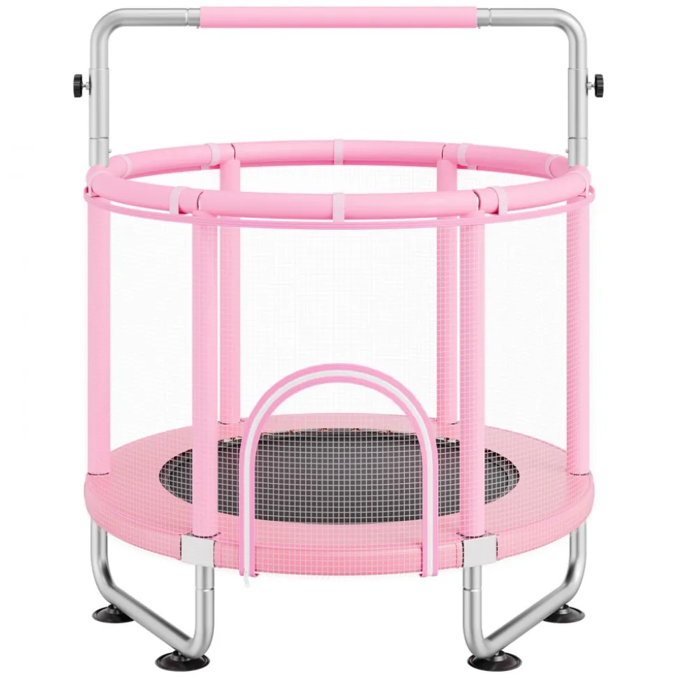 VEVOR 55" Kids Trampoline, 4.6FT Indoor Outdoor Trampoline, Mini Toddler Recreational Trampolinewith Safety Enclosure Net and Basketball Hoop, Birthday Gifts Christmas Toys for 3+ Years Children, Pink