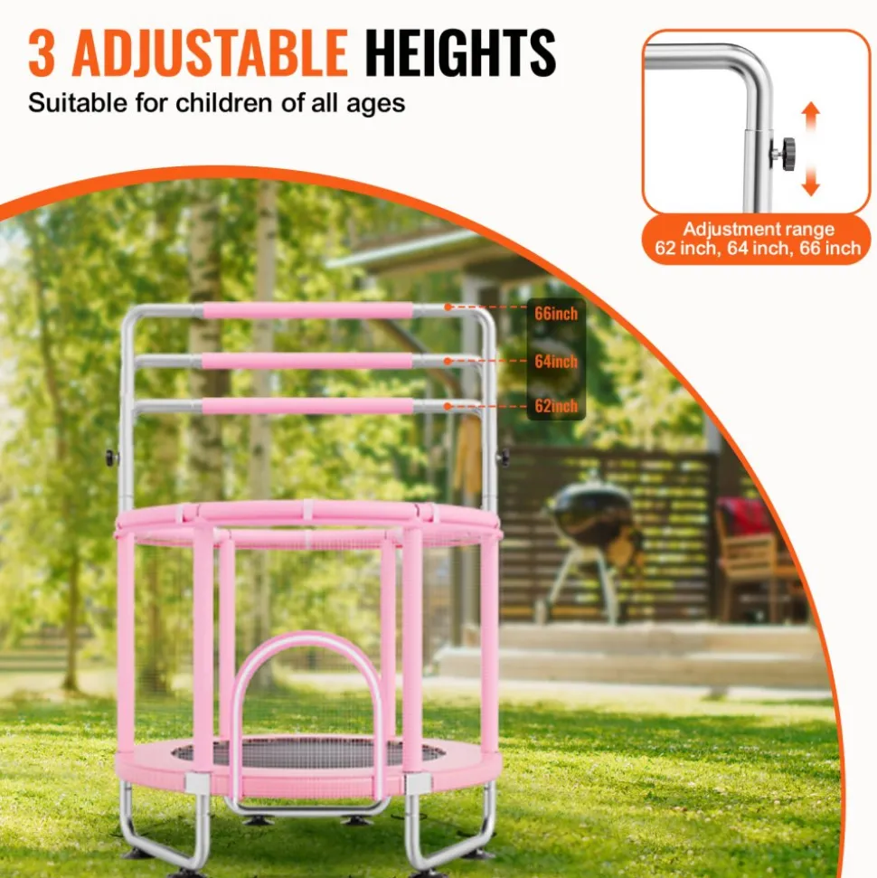 VEVOR 55" Kids Trampoline, 4.6FT Indoor Outdoor Trampoline, Mini Toddler Recreational Trampolinewith Safety Enclosure Net and Basketball Hoop, Birthday Gifts Christmas Toys for 3+ Years Children, Pink