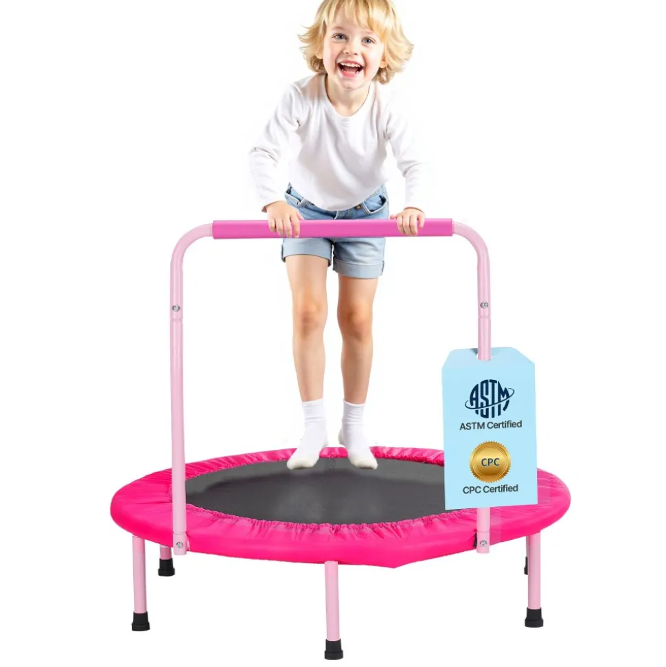 VEVOR 36" Kids Trampoline, 3FT Indoor Outdoor Trampoline, Foldable Mini Trampoline with Handle, Rebounder Trampoline for Toddlers, Birthday Gift for 3+ Years Children, Boys Girls for Fun, Pink