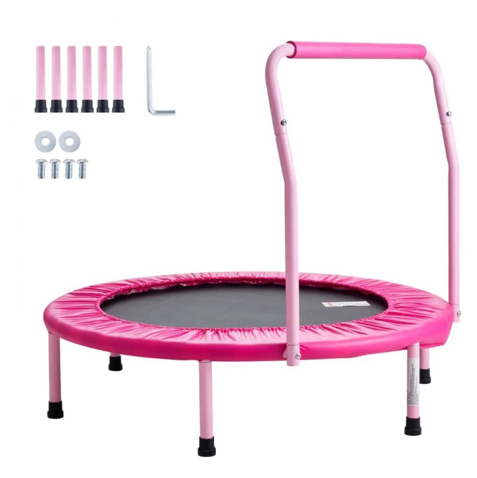 VEVOR 36" Kids Trampoline, 3FT Indoor Outdoor Trampoline, Foldable Mini Trampoline with Handle, Rebounder Trampoline for Toddlers, Birthday Gift for 3+ Years Children, Boys Girls for Fun, Pink