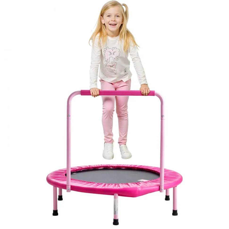 VEVOR 36" Kids Trampoline, 3FT Indoor Outdoor Trampoline, Foldable Mini Trampoline with Handle, Rebounder Trampoline for Toddlers, Birthday Gift for 3+ Years Children, Boys Girls for Fun, Pink