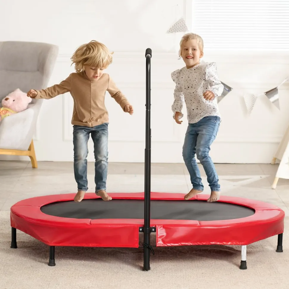 VEVOR Kids Trampoline, 56x36 inch Indoor Outdoor Trampoline, Foldable Mini Trampoline with Handle, Rebounder Trampoline for Toddlers, Birthday Gift for 3+ Years Children, Boys Girls for Fun, Red