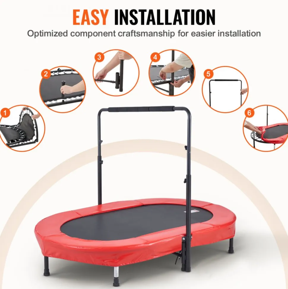 VEVOR Kids Trampoline, 56x36 inch Indoor Outdoor Trampoline, Foldable Mini Trampoline with Handle, Rebounder Trampoline for Toddlers, Birthday Gift for 3+ Years Children, Boys Girls for Fun, Red