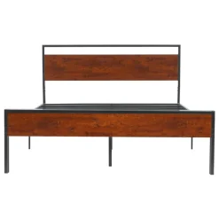 VEVOR King Size Bed Frame, 14 Inch Black Metal Platform Bed Frame with Retro Brown Wooden Headboard and Footboard, Large Under-Bed Storage, Non-Slip Without Noise, No Box Spring Needed, Easy Assembly