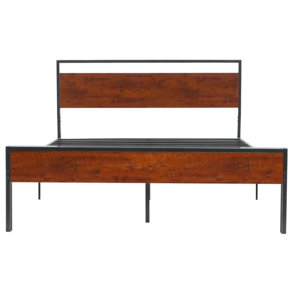 VEVOR King Size Bed Frame, 14 Inch Black Metal Platform Bed Frame with Retro Brown Wooden Headboard and Footboard, Large Under-Bed Storage, Non-Slip Without Noise, No Box Spring Needed, Easy Assembly
