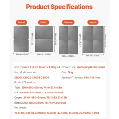 VEVOR King Size Bunkie Board, 1.5 in Bed Board Slats with 200D Oxford Cloth, Wooden Mattress Support for King Size Bed, Easy Assembly Support under Mattress, 4 Piece, Gray