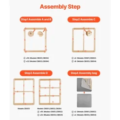 VEVOR King Size Bunkie Board, 1.5 in Bed Board Slats with 200D Oxford Cloth, Wooden Mattress Support for King Size Bed, Easy Assembly Support under Mattress, 4 Piece, Gray