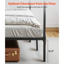 VEVOR King Size Canopy Bed Frame, Metal Canopy Bed with Four Posters Design, Heavy Duty Steel Slats Support, Underbed Storage Space, No Box Spring Needed, Easy Assembly, Black
