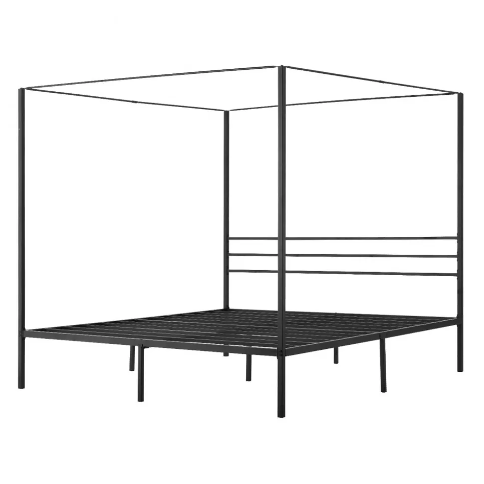 VEVOR King Size Canopy Bed Frame, Metal Canopy Bed with Four Posters Design, Heavy Duty Steel Slats Support, Underbed Storage Space, No Box Spring Needed, Easy Assembly, Black