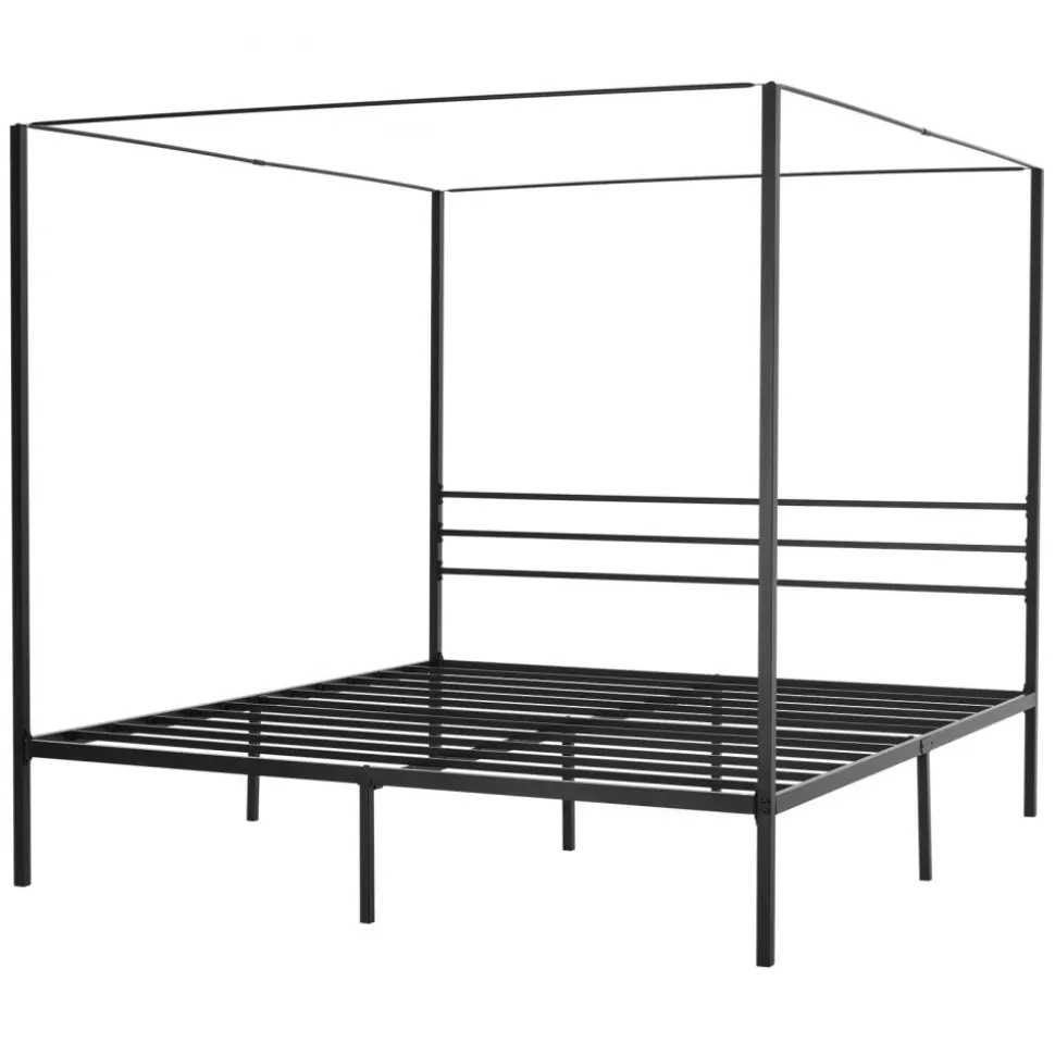 VEVOR King Size Canopy Bed Frame, Metal Canopy Bed with Four Posters Design, Heavy Duty Steel Slats Support, Underbed Storage Space, No Box Spring Needed, Easy Assembly, Black