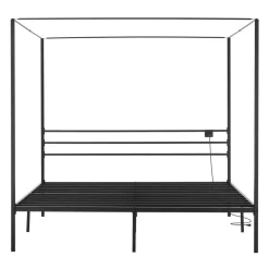 VEVOR King Size Canopy Bed Frame, Metal Canopy Bed with Charging Station and Four Posters Design, Heavy Duty Steel Slats Support, Underbed Storage Space, No Box Spring Needed, Easy Assembly, Black