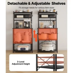 VEVOR Kitchen Bakers Rack, 5 ft Power Cable Bakers Rack with Power Outlet, Kitchen Stand with X-Shaped Support Bar, 12 S-Shaped Hooks, Coffee Bar Stand for Dishes, Spice Bottles, Built-In Power Strip