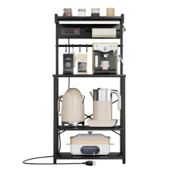 VEVOR Kitchen Bakers Rack, 5 ft Power Cable Bakers Rack with Power Outlet, Kitchen Stand with X-Shaped Support Bar, 12 S-Shaped Hooks, Coffee Bar Stand for Dishes, Spice Bottles, Built-In Power Strip