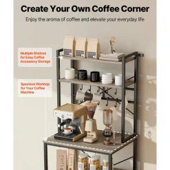 VEVOR Kitchen Bakers Rack, 23.6 inch Width Bakers Rack, Kitchen Stand with X-Shaped Support Bar, 12 S-Shaped Hooks, Double-Layer Top Shelf, Coffee Bar Stand for Dishes & Bowls, Spice Bottles