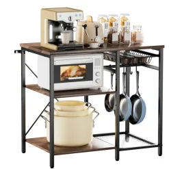 VEVOR Kitchen Bakers Rack, 35.4 inch Width Bakers Rack, Kitchen Stand with X-Shaped Support Bar, 5 S-Shaped Hooks, Multi-Layer Storage Shelf, Coffee Bar Stand for Dishes & Bowls, Spice Bottles