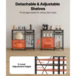 VEVOR Kitchen Bakers Rack, 35.4 inch Width Bakers Rack, Kitchen Stand with X-Shaped Support Bar, 5 S-Shaped Hooks, Multi-Layer Storage Shelf, Coffee Bar Stand for Dishes & Bowls, Spice Bottles