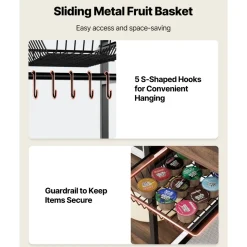 VEVOR Kitchen Bakers Rack, 35.4 inch Width Bakers Rack, Kitchen Stand with X-Shaped Support Bar, 5 S-Shaped Hooks, Multi-Layer Storage Shelf, Coffee Bar Stand for Dishes & Bowls, Spice Bottles