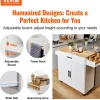 VEVOR Kitchen Island Cart with Solid Wood Top, 45.3" Width Mobile Carts with Storage Cabinet, Rolling Kitchen Table with Spice Rack, Towel Rack, Drop Leaf and Drawer, Portable Islands on Wheels, White