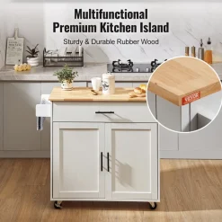 VEVOR Kitchen Island Cart with Solid Wood Top, 45.3