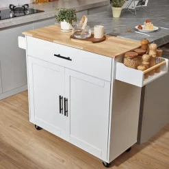 VEVOR Kitchen Island Cart with Solid Wood Top, 45.3