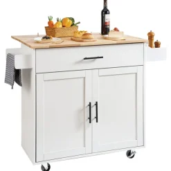 VEVOR Kitchen Island Cart with Solid Wood Top, 45.3