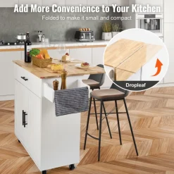 VEVOR Kitchen Island Cart with Solid Wood Top, 45.3