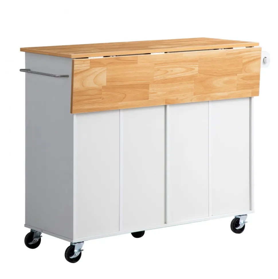 VEVOR Kitchen Island Cart with Storage, 47.64 in Wide Mobile Rolling Storage Island on Swivel Wheels, with 2 Drawers, Storage Cabinet, Drop Leaf, Towel Rack, Table for Home Dining Room, White