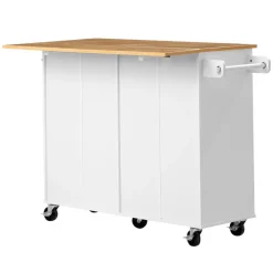 VEVOR Kitchen Island Cart with Storage, 47.64 in Wide Mobile Rolling Storage Island on Swivel Wheels, with 2 Drawers, Storage Cabinet, Drop Leaf, Towel Rack, Table for Home Dining Room, White