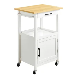 VEVOR Kitchen Island Cart with Single Door Cabinet, Mobile Carts with Drawer, Towel Rack, Hooks, Portable Table on Swivel Wheels, Small Coffee Islands Microwave Stand for Dining Room, 18x23 in, White