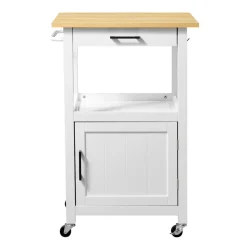 VEVOR Kitchen Island Cart with Single Door Cabinet, Mobile Carts with Drawer, Towel Rack, Hooks, Portable Table on Swivel Wheels, Small Coffee Islands Microwave Stand for Dining Room, 18x23 in, White